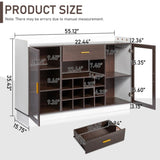 Double Glass Door with Single Drawer and 12-Bottle Wine Rack Sideboard in Black Frame White-Brown 64021820