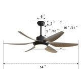 ZNTS 54 Inch Indoor Ceiling Fan With Dimmable Led Light ABS Blades Remote Control Reversible DC Motor For W934P246817