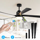 ZNTS 65 Inch Black Ceiling Fan with Light, 5-Blade Dimmable LED Ceiling Fan with Remote Control, Modern W1340P243907