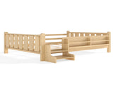 Full Size Floor Bed with Storage Bookcases, Solid Wood Kids Floor Bed with Cute Stairs and W1580P430186
