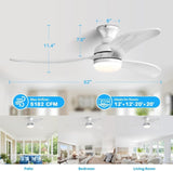 ZNTS 52 Inch Modern Ceiling Fan With 3 Color Dimmable Solid Wood Blades Remote Control Reversible DC W934P152321
