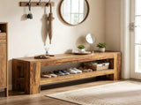 Farmhouse 59 Inch Entryway Bench, Indoor Shoe Storage Console and End of Bed Table 34125090