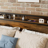 Queen Size Bed Frame, Storage Headboard with LED light, Charging Station, Solid and Stable, Noise W1903P151337