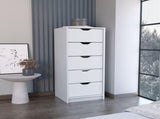Dresser 42"H, 5 Drawers , Slim Storage Chest of Drawers, White B097133024