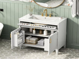 30" Bathroom Vanity with Ceramic Sink Top, Solid Wood Legs, Soft-Close Double Doors & N759P474678K