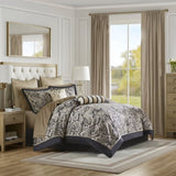 12 Piece Comforter Set with Cotton Bed Sheets Black Cal King B035128821