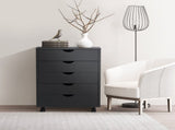 5 Drawer Storage Cabinet with Wheels for Bedroom, Home, Office Organization, Black 65763658