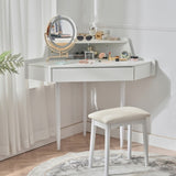 Modern Corner Makeup Vanity Desk with Large Storage, LED Mirror & Stool, Brightness Adjustable, N844P263664A