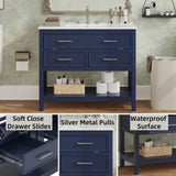 36" Bathroom Vanity with Ceramic Sink, Bathroom Vanity with Tip-Out Tray and 2 Full-Extension N817P288908B
