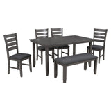 ZNTS Dining Room Table and Chairs with Bench, Rustic Wood Dining Set, Set of 6 75170532