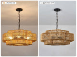 21.65" 2-Tier Black Paper Rope Chandelier, 6xE26 Max 60W Pendant Light with Adjustable Hanging Chain W6558P574568