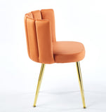 Modern ORANGE dining chair with iron tube golden color legs, velvet and comfortable W234P272377