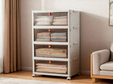 92 Qt Stackable Storage Bins with Lids and Wheels, 4 Tier Folding Storage Box with Doors, Plastic 36046548