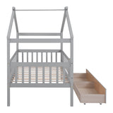 Twin Size Wooden House Bed with Two Drawers, Gray WF302181AAE