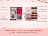 Pink Dual-Sided Kids Play Kitchen with Water Dispenser and Range Hood for 3 Years Old 10932704