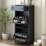 ON-TREND Functional Entryway Organizer with 2 Flip Drawers, Wood Grain Pattern Top Shoe Cabinet with WF308547AAB
