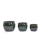 Handmade Dark Green Glazed Ceramic Planter Set of 3, 15/12/9 Inch Diameter, Solid Glossy Finish, for W3273P321543