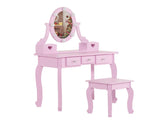 Kids Vanity Set with Mirror and Lights and Stool, 5 Storage Drawers, Pretend Play Princess Makeup 59165871