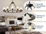 Black Wagon Wheel Chandelier 34.25Inch Modern Farmhouse Glass Pendant Light 12-Light Ceiling Hanging W5008P468521