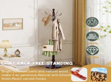 Freestanding Wooden Coat Rack, Vintage Natural Birch Wood Coat Tree with Hooks, Sturdy Hall Tree for 19301704