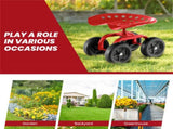 360&deg Garden Rolling Workseat with Swivel Seat and Adjustable Height-Red 53694897