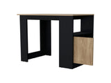 Black and Natural Oak 1-Door Kitchen Island with Open Storage B062P227648
