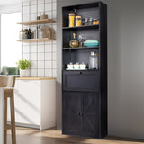 3-Layer 1 Drawer 2 Doors Double Z Shape Melamine Board 60*23.5*180cm Display Cabinet Black 55368679