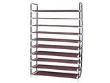 Simple Assembly 10 Tiers Non-woven Fabric Shoe Rack with Handle Dark Brown 52546666