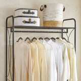 ZNTS Freestanding Garment Rack, Open-Style Wardrobe, Hanging Rail with Metal Basket, and Heavy-Duty Metal W2167130767