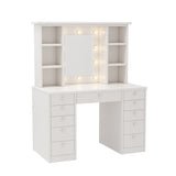 Vanity Desk with LED Lighted Mirror, Makeup Vanity with 11Drawers, 3 Color Lighting Modes Brightness W509P149855
