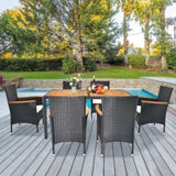 ZNTS 7 Piece Patio Dining Set, Outdoor Patio Conversation Set with Acacia Wood Table Top and Rattan 90467533