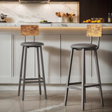 Bar stool 2-piece set, black dining table chair with backrest and footrest, thick cushion stool, 03465675