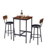 Bar Table Set with 2 Bar stools PU Soft seat with backrest, Rustic Brown, 23.62'' W x 23.62'' D x W1162104643