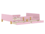 Full Size Platform Bed with Storage Drawers, Solid Wood Beds Frame with Bed Guardrail, Small Shelf, W1580P373245