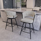 26" Bar Chair Soft cloth Woven Bar Stool Set of 2,Black legs Barstools No Adjustable Kitchen Island 55250138