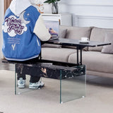Multifunctional Lift Top Coffee Table -Black Marble Pattern, Essential for Modern Homes.Tempered W2920P226077