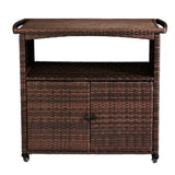 ZNTS Outdoor Bar Cart with Storage Cabinet, Patio Wicker Sideboard Buffet Cabinet Prep Table, Outside 65724130