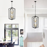 8-Light Lantern Tired Farmhouse Ceiling Hanging Light Black Chandelier Metal Modern Pendant Light W1592P209881