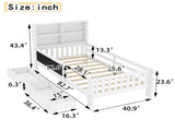 Twin Platform Bed with Chalkboard,Solid Wood Platform Bed with Storage Drawers and Shelves,Childlike W1580P362704