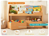 3-Tier Kids Bookshelf Toy Storage Organizer with 2 Rolling Drawers, Rounded Corner Anti-Tipping 55652413