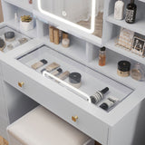 Pitted Particleboard With Triamine Coating, Tempered Glass Table Top, 5 Drawers, With Shelves, With 56813824