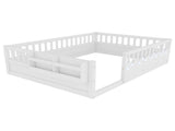 Full Montessori Floor Bed Frame with High Rails, Wood Kids Floor Beds with Light and Storage Shelf, W2593P445207