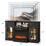 58-inch Black Gold Oak Electric Fireplace TV Stand - 2 Doors, 2 Drawers & Display Shelf with Lattice 59834472