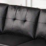 Sorenza 74"W Black PVC Reversible Sectional Sofa Chaise with LED Light, USB Port, Nailhead Trim, B061P284876