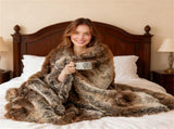 Coffee 760GSM Faux Raccoon Fur Throw Blanket 60"x80" Double-Sided Soft Micro-Mink Lined Blanket 03199611