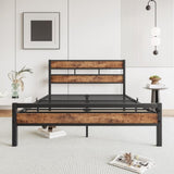 ZNTS Full Size Platform Bed Frame with Rustic Vintage Wood Headboard, Strong Metal Slats Support, No Box 99958203