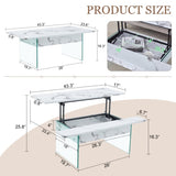 Multifunctional Lift Top Coffee Table -White Marble Pattern, Essential for Modern Homes.Tempered W2920P226076