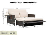 Patio Rattan Daybed Set, 2-in-1 Wicker Loveseat Sofa with Multipurpose Ottoman & Retractable Side 71173941