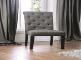 Classic Antique Black / Gray Set of 2 Side Chairs Button Tufted Linen Like Fabric Solid wood Chair B011104801