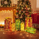 Lighted Gift Boxes Set of 3, Pre-lit Nestable Present Boxes Ornament with 90 LED Warm White Lights 83670049